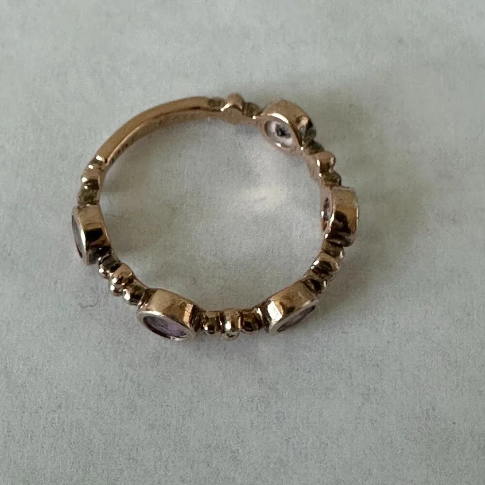 Rose Gold Tone Amethyst Ring Tiara Stackable Band 925 Sterling Silver Size 5 - Picture 2 of 5